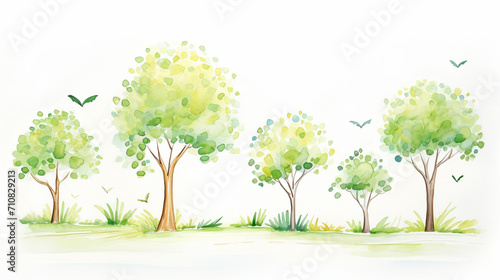 Trees, Cartoon drawing, Water color style, AI Generated
