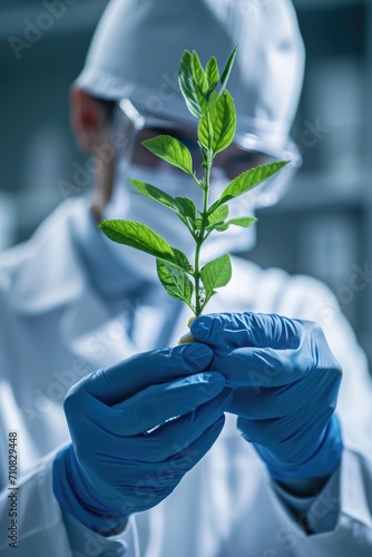 Biological laboratory. A scientist testing GMO plant