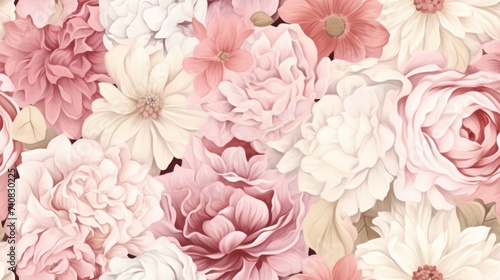  a large group of pink and white flowers on a pink and white background with lots of pink and white flowers.