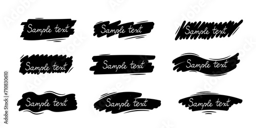 Hand drawn simple black frame set. Wave shape brush pen line stroke scribble elements.