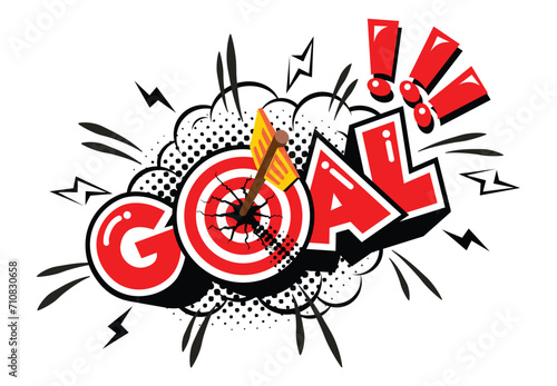 Target goal, success business strategy concept.  Vector icon in comic style on transparent background