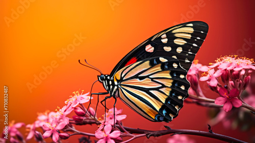 A stunning moment in the natural world, with a monarch butterfly enhancing the beauty of a flower in full bloom