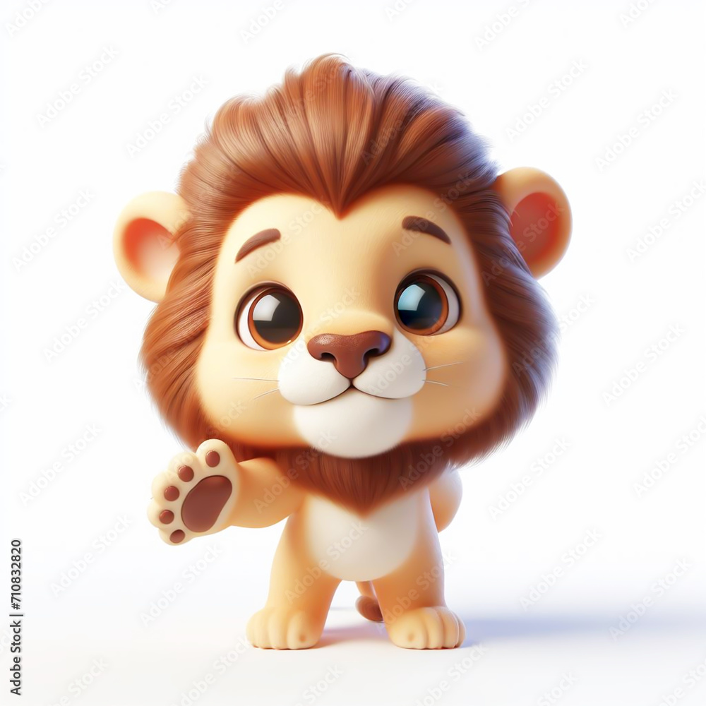 Fototapeta premium 3D baby lion funny cartoon on white background. AI generated