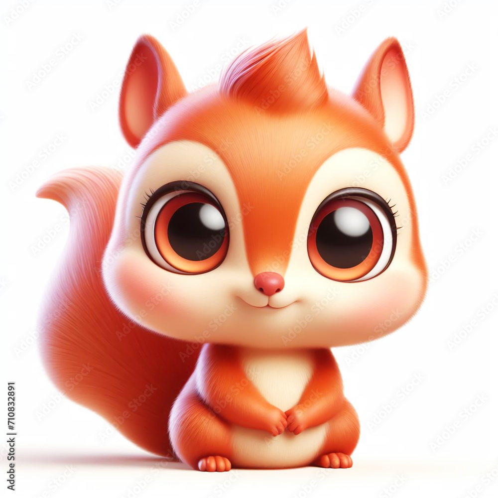 3D funny cartoon baby squirrel on white background. AI generated 3D funny cartoon baby squirrel on white background. AI generated