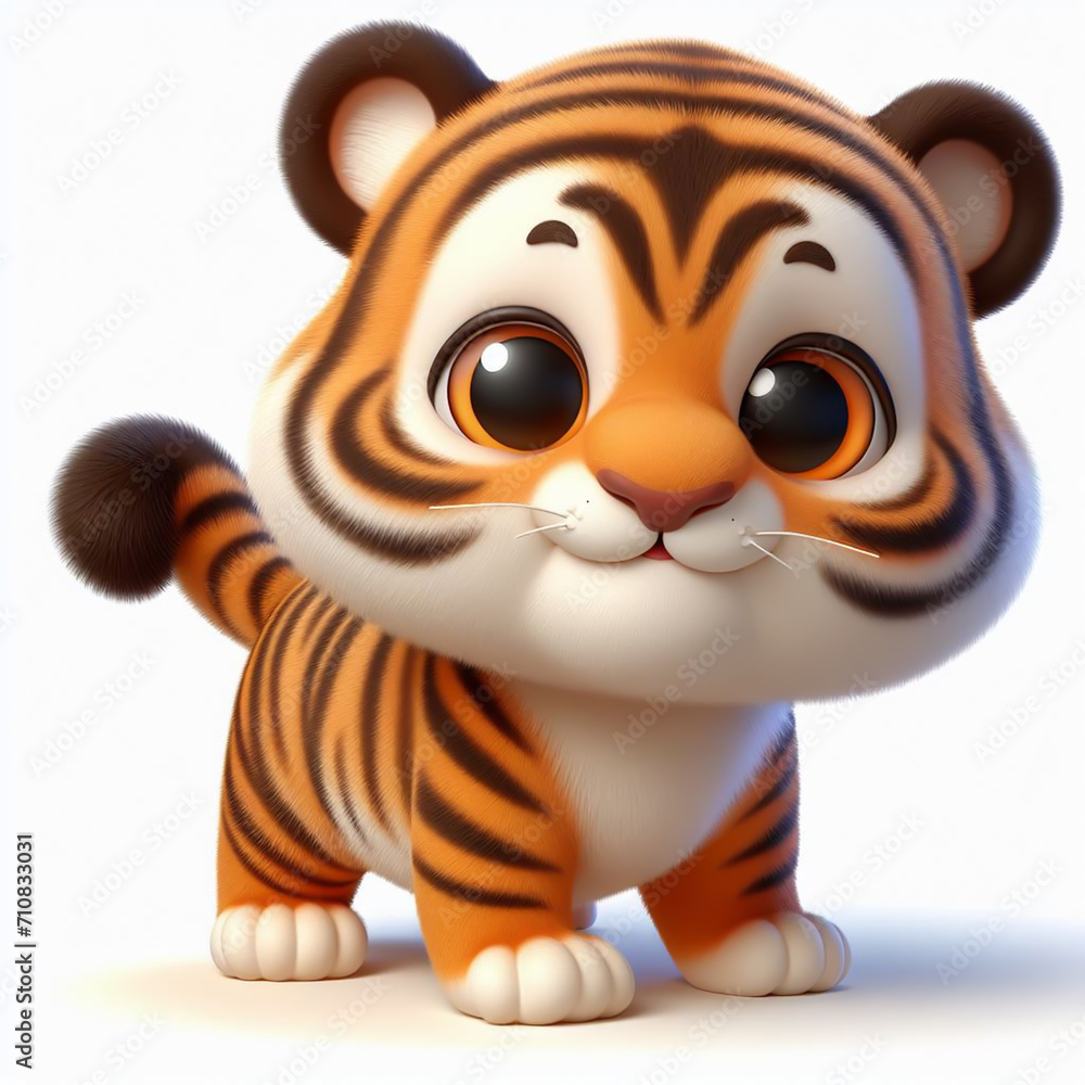 3D baby tiger funny cartoon on white background. AI generated 3D baby tiger funny cartoon on white background. AI generated