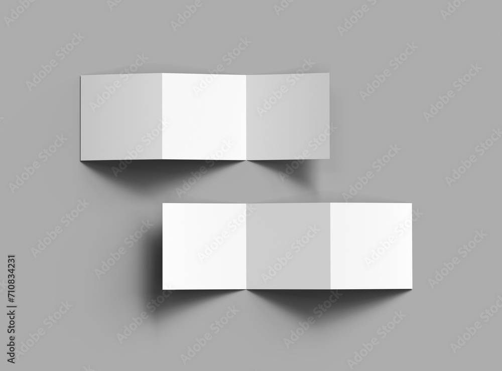 Blank square Z-fold brochure 3d render to present your design Blank square Z-fold brochure 3d render to present your design