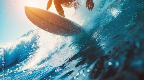 close up surfing in the blue sea. Vacation concept. Outdoor activity 
