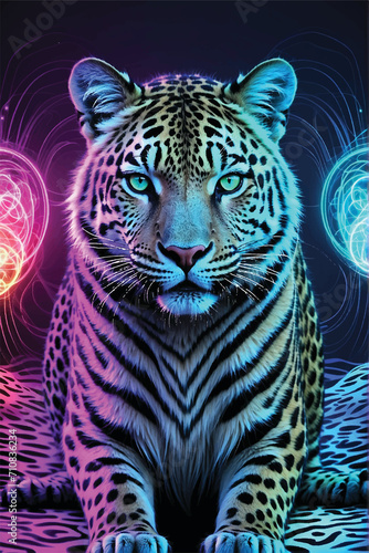 Wallpaper Mural digital style tiger design with neon colors and dark background Torontodigital.ca