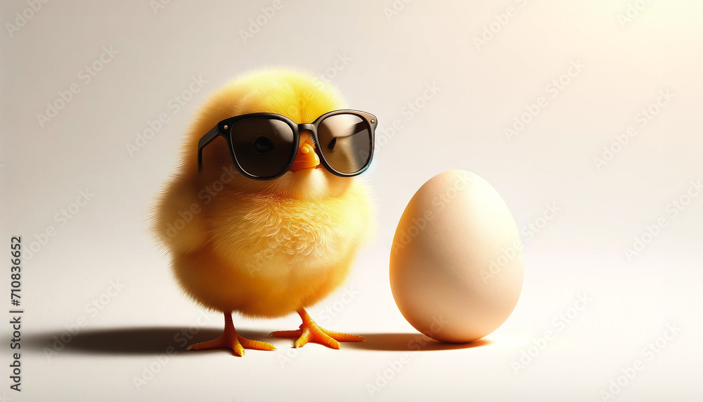 A cool chicken in sunglasses posing with an egg. Easter holiday concept. A cool chicken in sunglasses posing with an egg. Easter holiday concept.