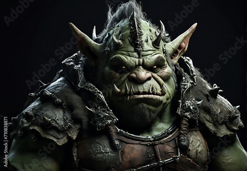 An ugly ogre with gray-green pocked skin  inspired by Dark Souls  Unreal Engine 5 3D render  black background  disgruntled. Big green ogre in forest  monster character  vector illustration   