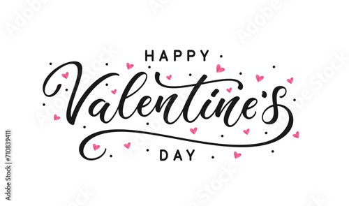 Cute Valentine's Day lettering with decorative elements, hearts and circles. Happy Valentine's Day holiday typography text.