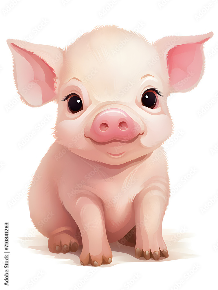 Illustration of a cute mini pig on white background Illustration of a cute mini pig on white background