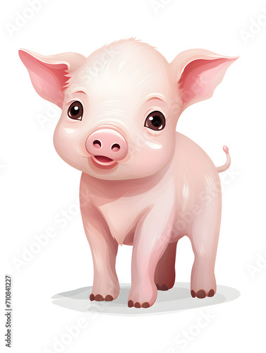 Illustration of cute mini pig isolated on white background 