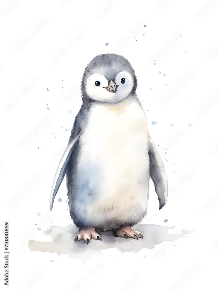 Obraz premium Watercolor illustration of a cute Pinguin on white background