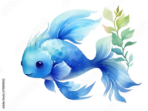 Watercolor illustration of fish isolated on white background  © TatjanaMeininger