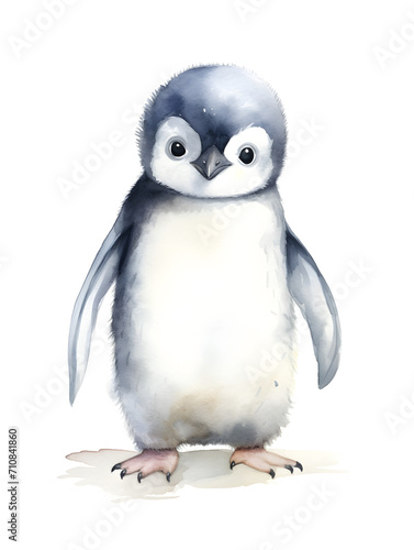 Watercolor illustration of a cute Pinguin on white background © TatjanaMeininger