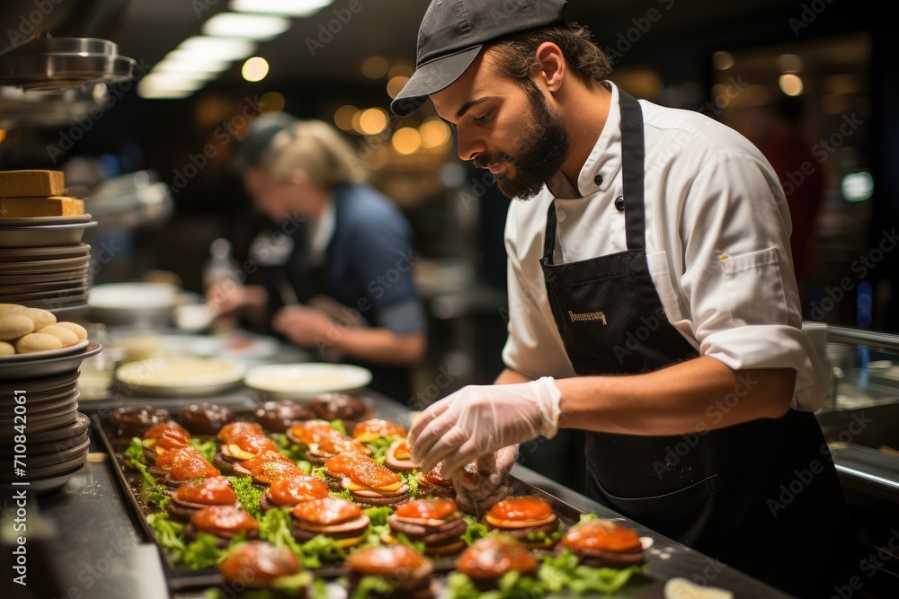 Customer customs fresh burger at the counter., generative IA