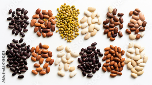 Top view of different types of raw beans food background