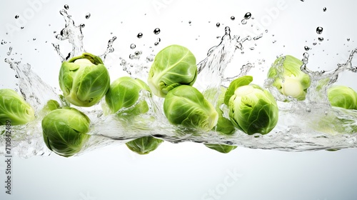 dynamic beauty of falling brussels sprouts captured in mid-air.