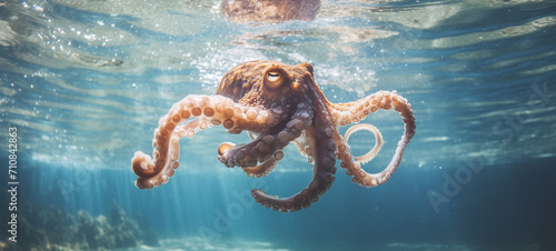 An octopus underwater, generative AI
