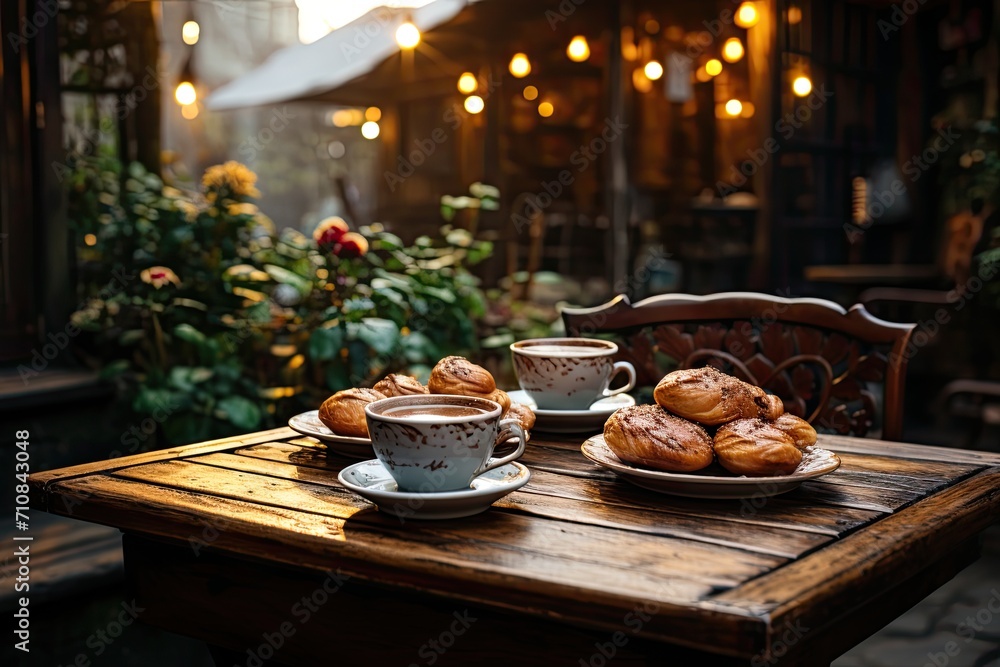 Cozy coffee offers coffee and potatoes to customers., generative IA Cozy coffee offers coffee and potatoes to customers., generative IA