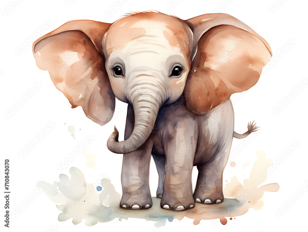 Abstract watercolor illustration of a cute elephant on white background 