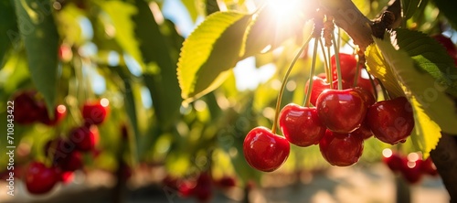 Growing cherries harvest and producing vegetables cultivation. Concept of small eco green business organic farming gardening and healthy food