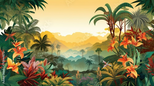 tropical design summer background illustration beach palm, sun sunshine, waves water tropical design summer background