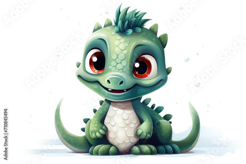 Cute cartoon green dragon on a white background. The dragon is the symbol of 2024. New Year holiday illustration. Happy New Year 
