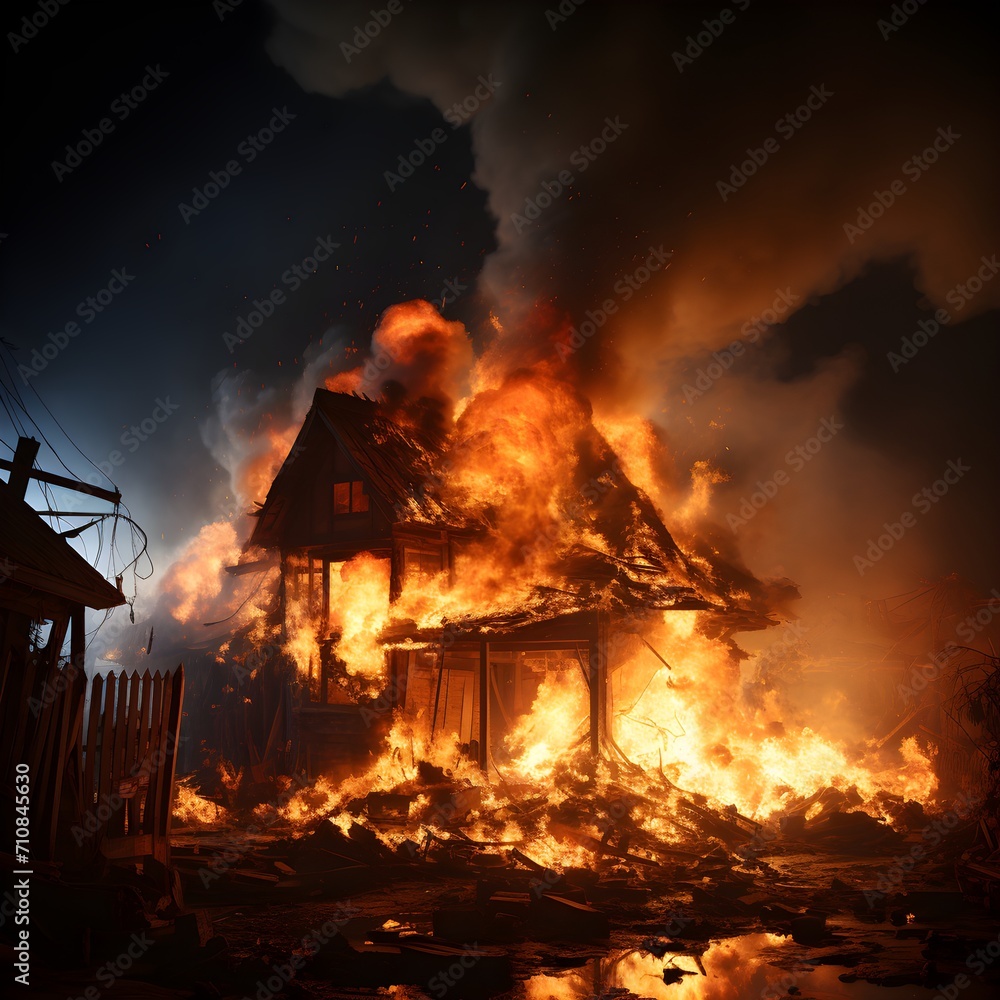 Destruction of fire-damaged structure Destruction of fire-damaged structure