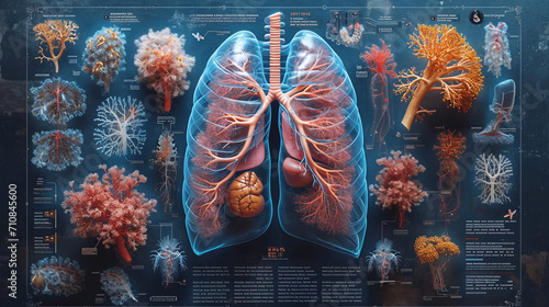 A captivating infographic highlighting the key components of the respiratory system, accompanied by concise and informative labels, creating an educational visual aid for understan photo