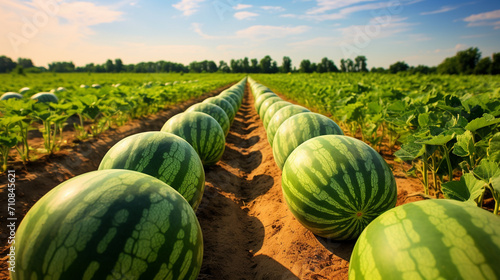 Ripe watermelons in the field are a good harvest photo