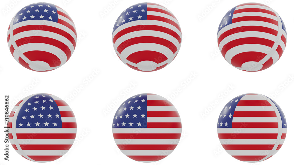 Ball with US country flag on transparent background. PNG of spheres with America national flag icon . 3d rendering 
