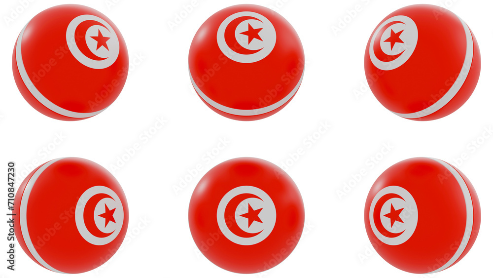 Ball with Tunisia country flag on transparent background. PNG of spheres with Tunisia national flag icon . 3d rendering 