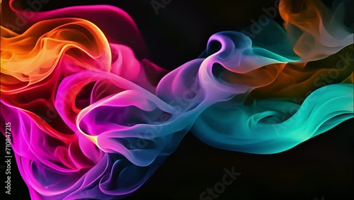 Colorful Smoke on Black Background, Vibrant and Striking Visual Display photo