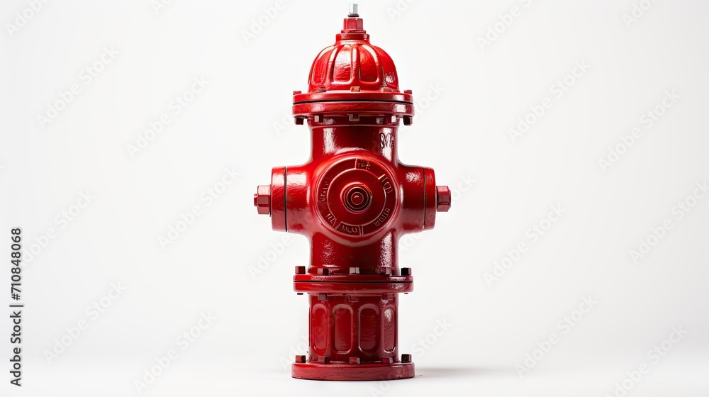 Fototapeta premium bright red fire hydrant isolated on a white background. This image emphasizes the importance of safety equipment and municipal services in the urban landscape