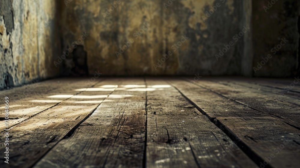Wooden floor in an old empty room with damaged walls Wooden floor in an old empty room with damaged walls