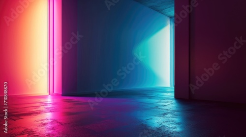 Empty room with neon lights and concrete floor