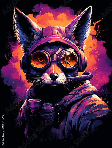 t-shirt design, a gas mask wearing (fox) on a canvas, in the style of richly colored skies created with Generative Ai