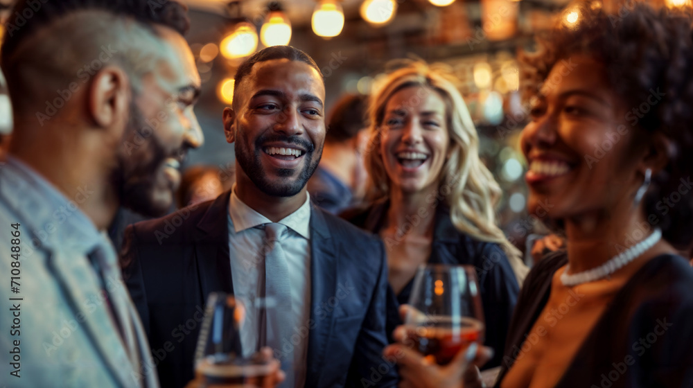 Joyful Colleagues Enjoying After-Work Drinks. Generative AI Joyful Colleagues Enjoying After-Work Drinks. Generative AI