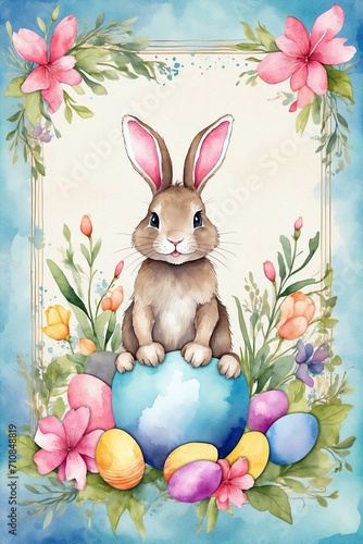 watercolor Easter bunny amidst flowers creates delightful easter designs for invitations, cards, greetings, and heartfelt congratulations