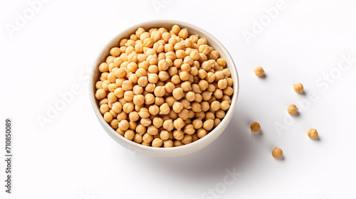 organic chickpeas in a white bowl isolated on white background top view.