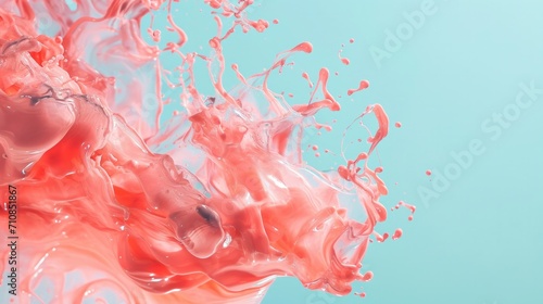 Abstract pastel coral pink color paint with pastel blue background. Fluid creative concept composition with copy space. Minimal natural luxury. © Emil