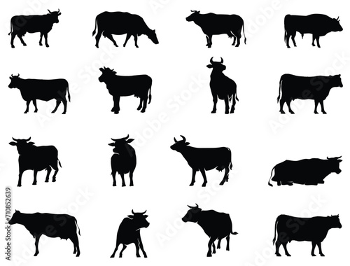 Cows silhouette vector art white background