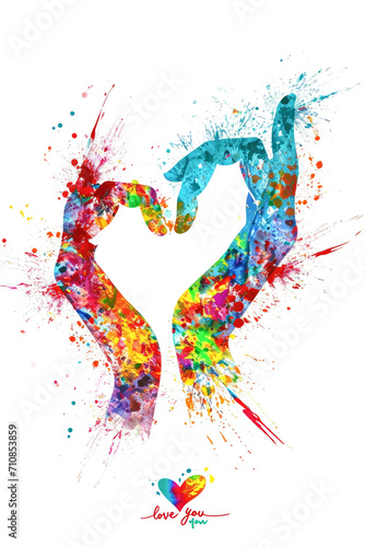 Grunge heart and hands. Abstract colorful background. © PixelGallery