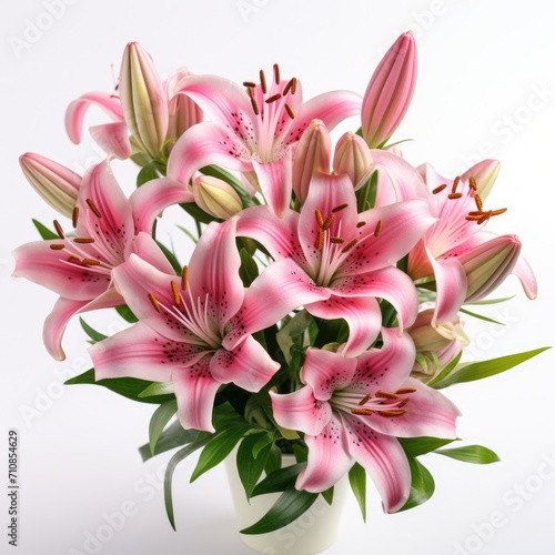 bouquete of pink flowers on white background