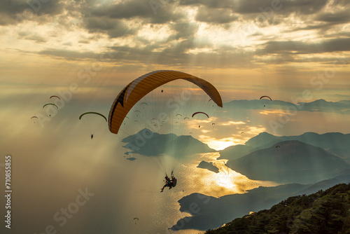 paraglider over the sunset
