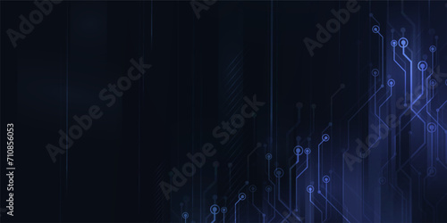 Digital technology futuristic internet network connection dark black background, blue abstract cyber information communication, Ai big data science, innovation future tech, line illustration vector 3d