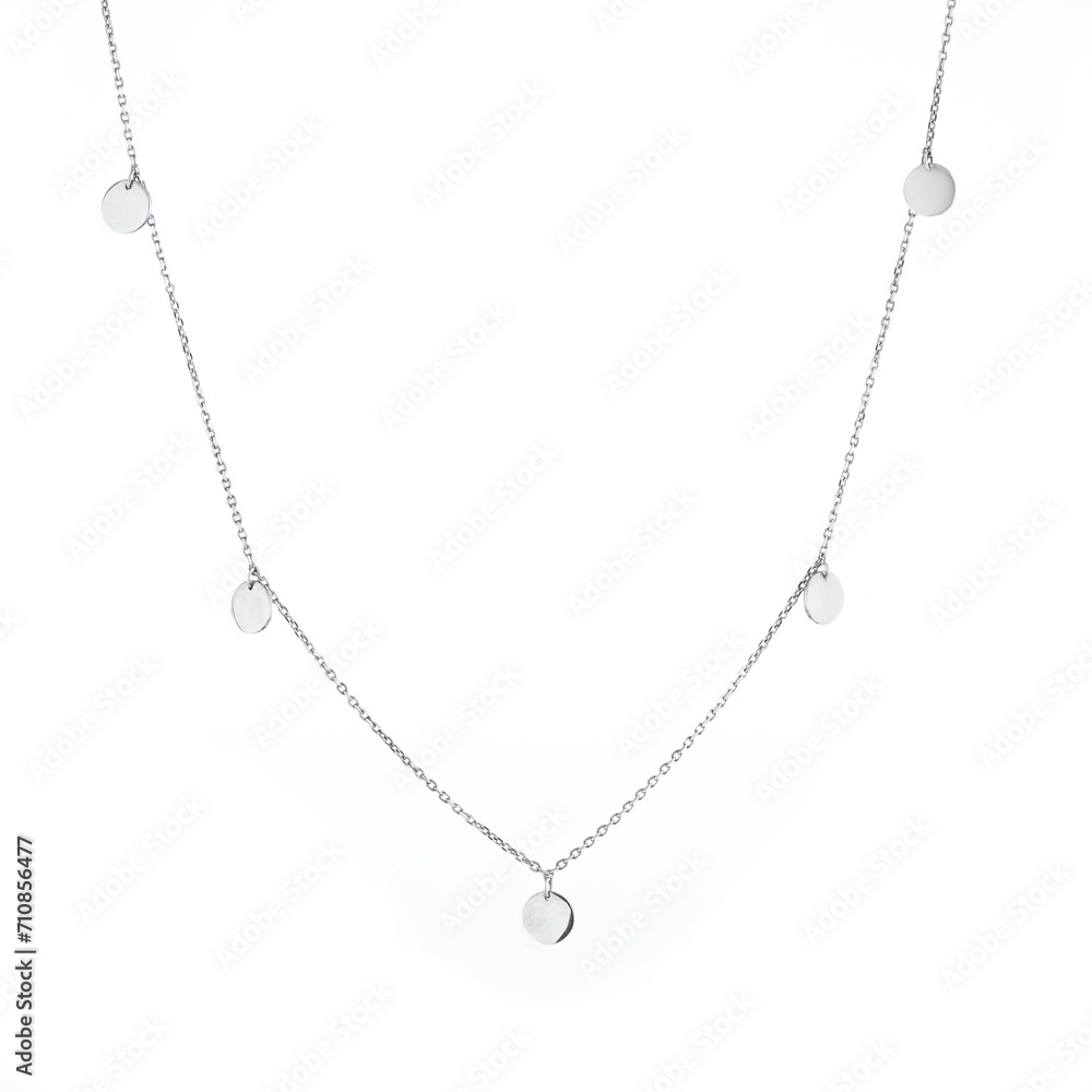 Silver Necklace with Chain Isolated on White Background Silver Necklace with Chain Isolated on White Background