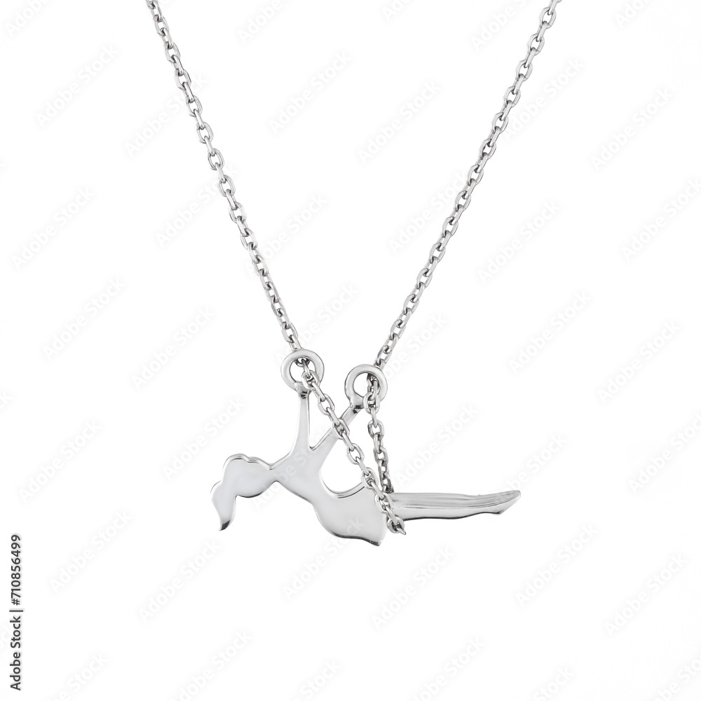 Fototapeta premium Silver necklace with pendant isolated on white background